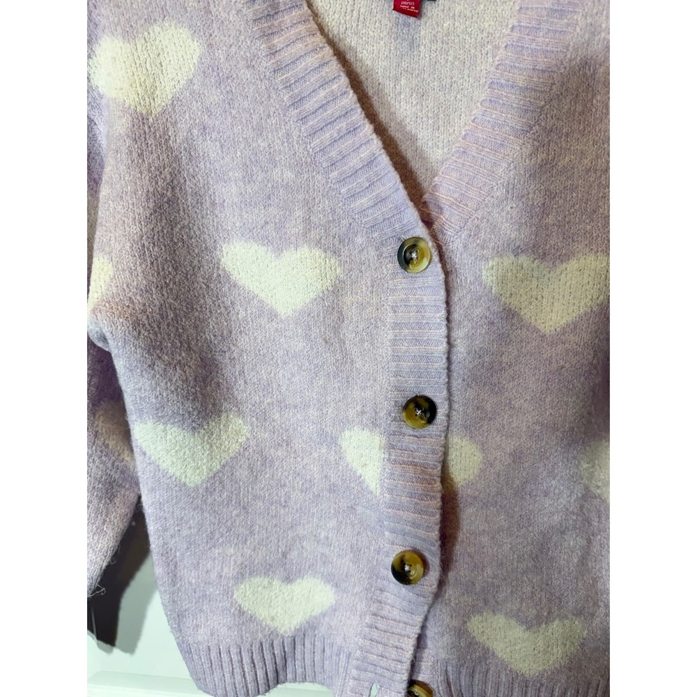 Vince Camuto Girls Lavender Heart Print Button Front Cardigan Sweater 10/12 - Picture 4 of 5